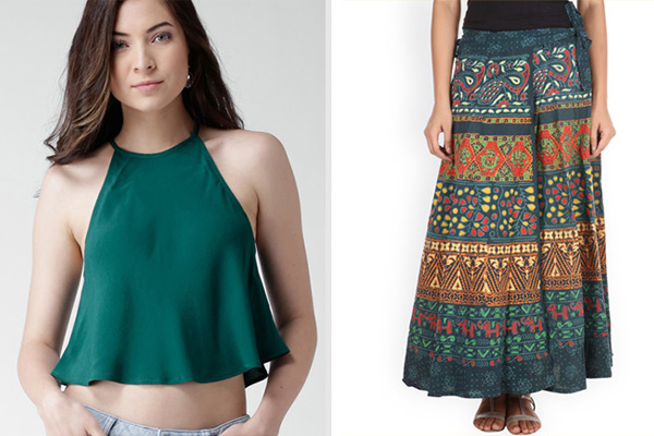 Crop tops and Skirts: Crop Tops are a rage and have been so, especially over the last season. Pair them with Printed cotton skirts.