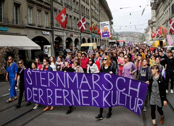 The purple wave sweeps over Switzerland as women protest on inequality